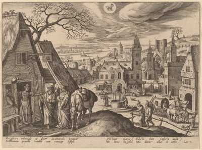 La Virgen y José en la posada de Adriaen Collaert after Hans Bol