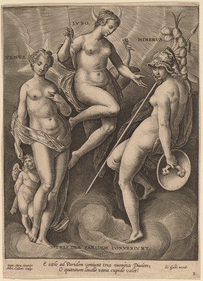 Venus, Juno y Minerva de Adriaen Collaert after Jan van der Straet
