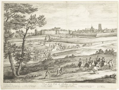 Vista de Bethune (hoja izquierda) Veuë de la Ville de Bethune en Artois (título sobre el objeto) de Adriaen Frans Boudewyns