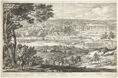 Vista del castillo de Fontainebleau (página izquierda) Veuë du Chasteau de Fontainebleau du costé du Jardin (título sobre el objeto) de Adriaen Frans Boudewyns