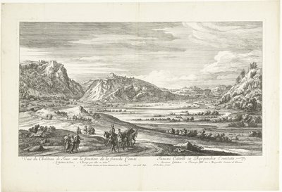 Vista del castillo de Joux Veuë du Chasteau de Joux sur la frontiere de la franche Comté (título sobre el objeto) de Adriaen Frans Boudewyns