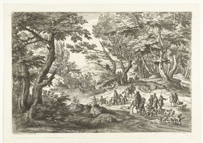 Paisaje con partida de caza Paisajes con cazadores (título de serie) de Adriaen Frans Boudewyns