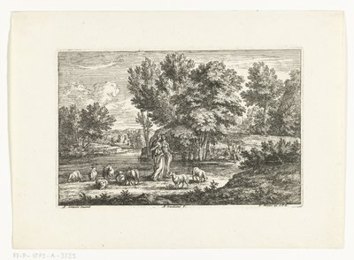 Paisaje con dos pastoras por un agua de Adriaen Frans Boudewyns
