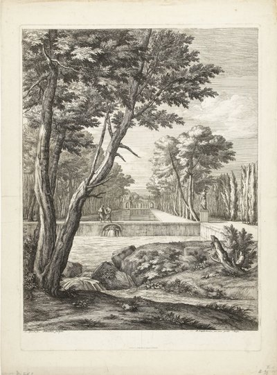 Paisaje con dos hombres junto a una fuente. de Adriaen Frans Boudewyns