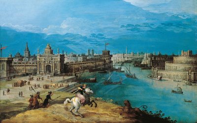 Caza del león en las puertas de Babilonia de Adriaen I van Nieulandt
