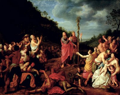Moisés y la serpiente de bronce, 1640 de Adriaen I van Nieulandt