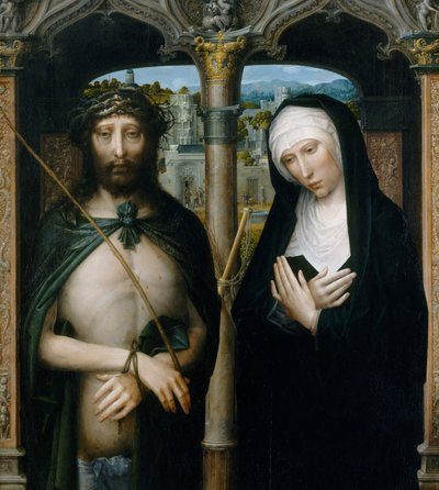 Cristo coronado de espinas Ecce Homo, y la Virgen Dolorosa, ca. 1530-40 de Adriaen Isenbrandt