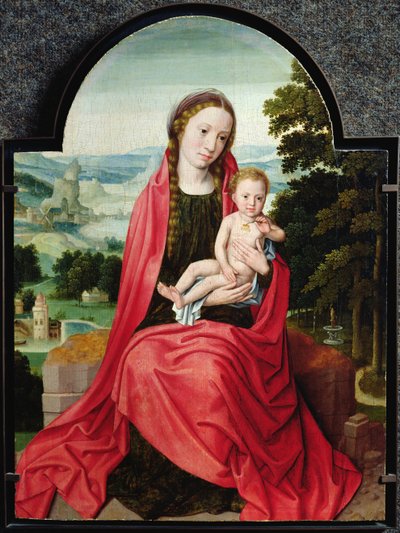 Virgen con el Niño Jesús sosteniendo una viola de Adriaen Isenbrandt or Isenbrant