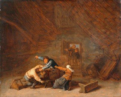 Interior de un granero con dos campesinos peleando de Adriaen Jansz. van (attr. to) Ostade