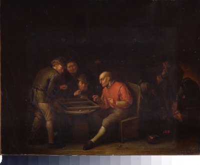 Flamencos jugando a los dados. (Flemings jugando a los dados). Pintura de Adriaen Jansz van Ostade (1610-1685). escuela holandesa. Óleo sobre tela. Museo del Palacio de Gatchina, San Petersburgo. de Adriaen Jansz. van Ostade
