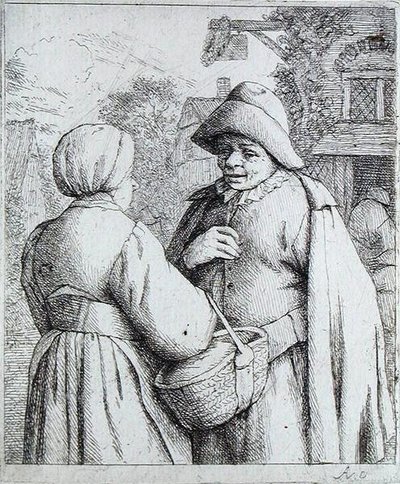 Hombre y mujer conversando (grabado) de Adriaen Jansz. van Ostade