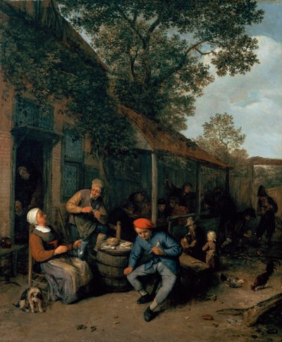Campesinos fumando y festejando fuera de una taberna, 1676 de Adriaen Jansz. van Ostade