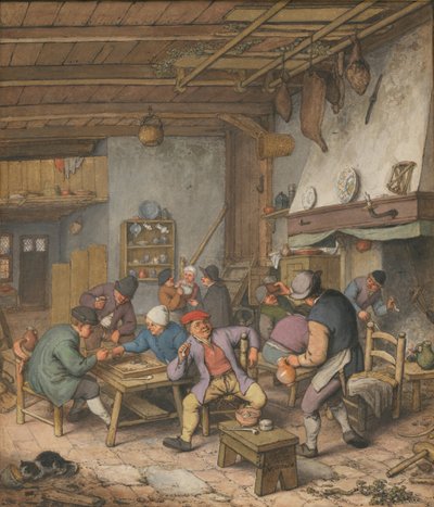 Habitación en una posada con campesinos bebiendo, fumando y jugando al backgammon de Adriaen Jansz. van Ostade