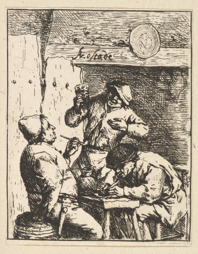 Cantante de pie entre dos fumadores, 1610-85 de Adriaen Jansz. van Ostade