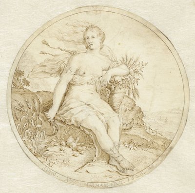 Ceres sentada con un cuerno de la abundancia y una hoz de Adriaen Matham