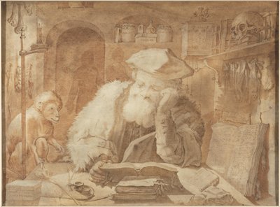 El Dr. Fausto en su sala de estudio de Adriaen Matham