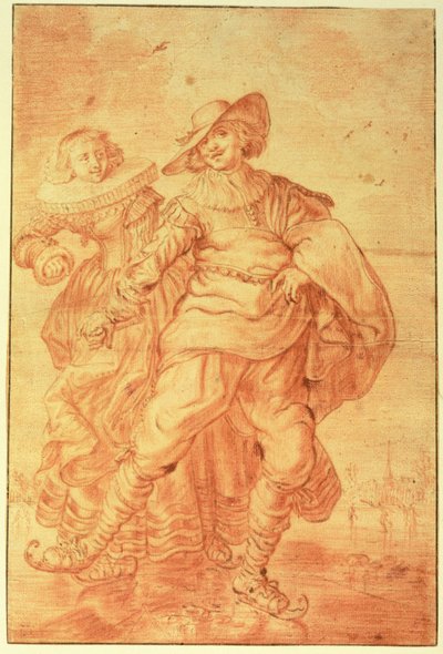 Una dama y un caballero patinando sobre hielo, c.1625 de Adriaen Pietersz van de Venne