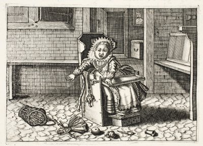 Bebé llorando por sus juguetes, ilustración de 