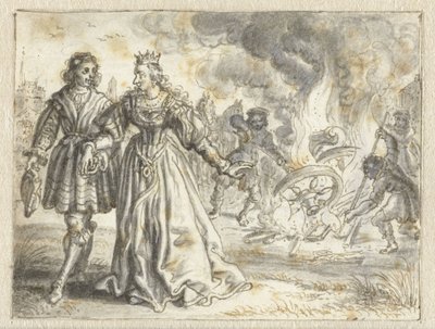 La carroza de la boda de la novia se quema detrás de ella de Adriaen Pietersz van de Venne