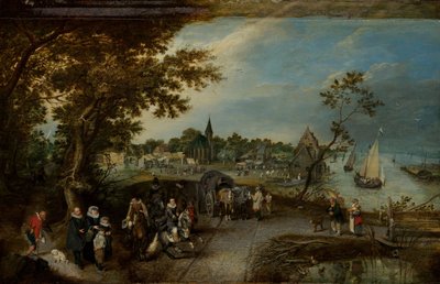 Paisaje con figuras y una feria de pueblo (Kermesse de pueblo) de Adriaen Pietersz van de Venne