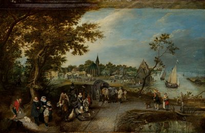 Paisaje con figuras y una feria del pueblo de Adriaen Pietersz van de Venne