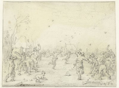 Hombres y Niños Lanzando Bolas de Nieve de Adriaen Pietersz van de Venne