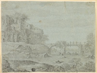 Ruinas con vistas al río y puente de Adriaen Pietersz. van de Venne