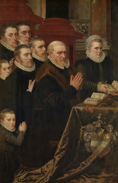 El Calvario y la familia de Gillis de Smidt y Maria de Deckere (óleo sobre tabla) de Adriaen Thomasz Key
