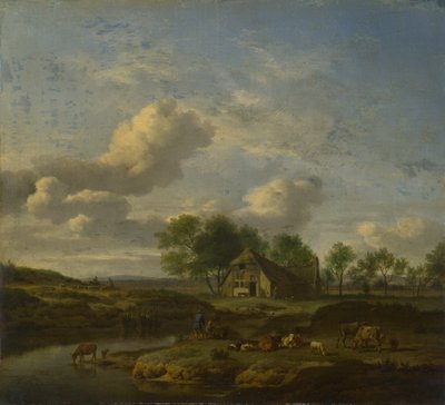 Paisaje con una granja junto a un arroyo, 1661 de Adriaen Velde van de