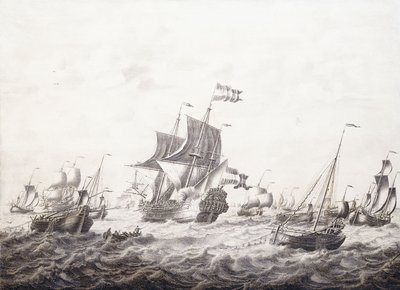 Buques de Guerra Rompiendo Redes de Pescadores de Adriaen van Salm