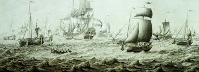 Barcos en aguas agitadas de Adriaen van Salm