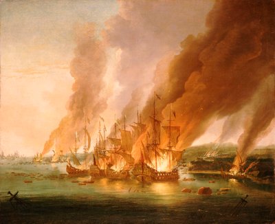 La batalla de La Hogue, 23 de mayo de 1692, finales del siglo XVII (óleo) de Adriaen van Diest