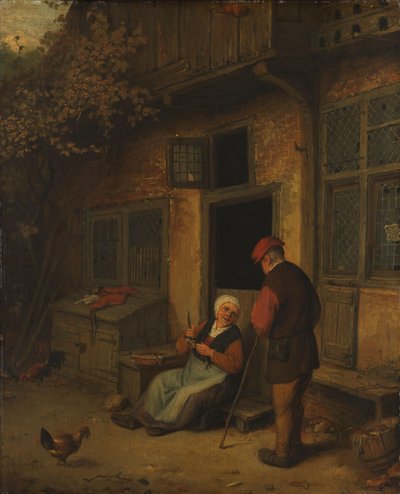 Una mujer destripando arenques frente a su casa de Adriaen van Ostade (copy after)