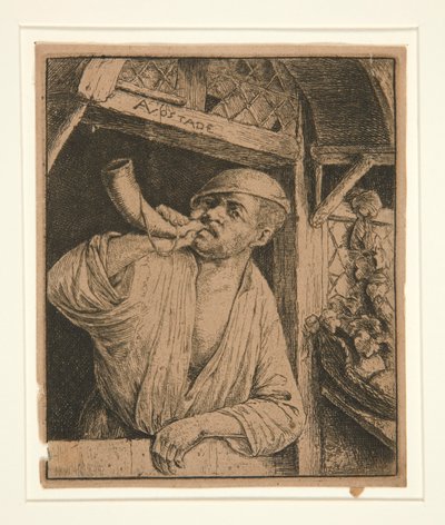 Panadero haciendo sonar su cuerno de Adriaen van Ostade