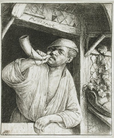 Panadero tocando su cuerno de Adriaen van Ostade