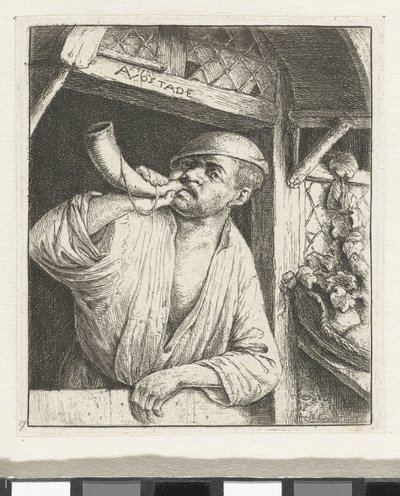 Baker toca un cuerno de Adriaen van Ostade