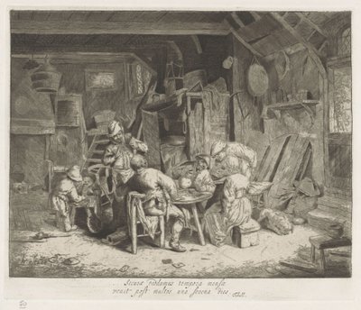 Cultivando una comida en una posada de Adriaen van Ostade