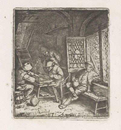 Interior de granjero con reproductores de tric-trac de Adriaen van Ostade