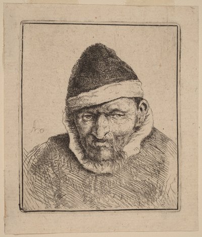 Busto de un campesino con un gorro de piel puntiagudo de Adriaen van Ostade