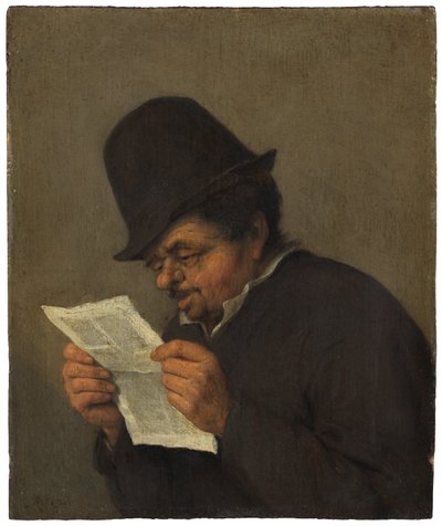 Busto de un viejo campesino leyendo un periódico de Adriaen van Ostade