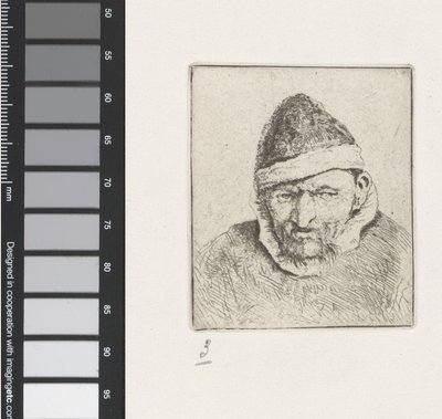 Busto de granjero anciano con sombrero puntiagudo de Adriaen van Ostade
