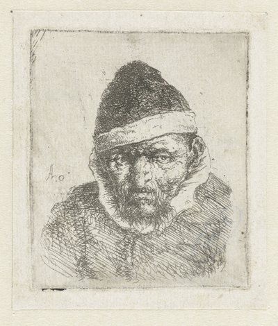 Busto de granjero anciano con sombrero puntiagudo de Adriaen van Ostade