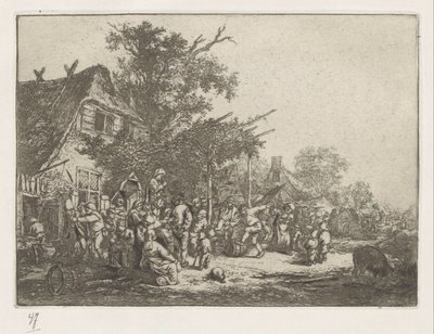 Campesinos bailando frente a una posada de Adriaen van Ostade