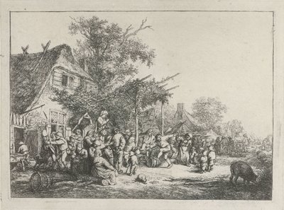 Campesinos bailando frente a una posada de Adriaen van Ostade