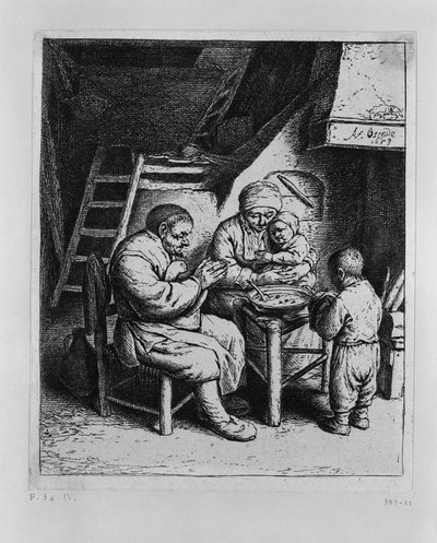 La oración antes de la comida de Adriaen van Ostade