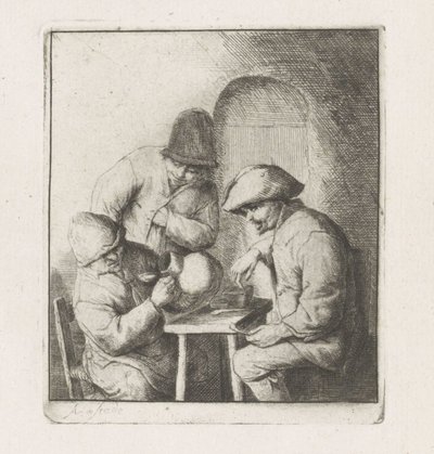 Tres hombres con una jarra vacía de Adriaen van Ostade