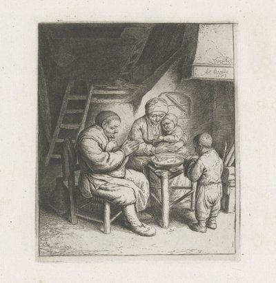 La familia reza antes de la comida. de Adriaen van Ostade