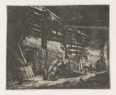 Interior de un granero de heno de Adriaen van Ostade