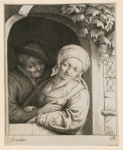 Ternura rural - Pareja de campesinos en el umbral de Adriaen van Ostade