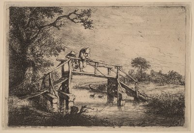 Paisaje con un puente y dos pescadores de Adriaen van Ostade